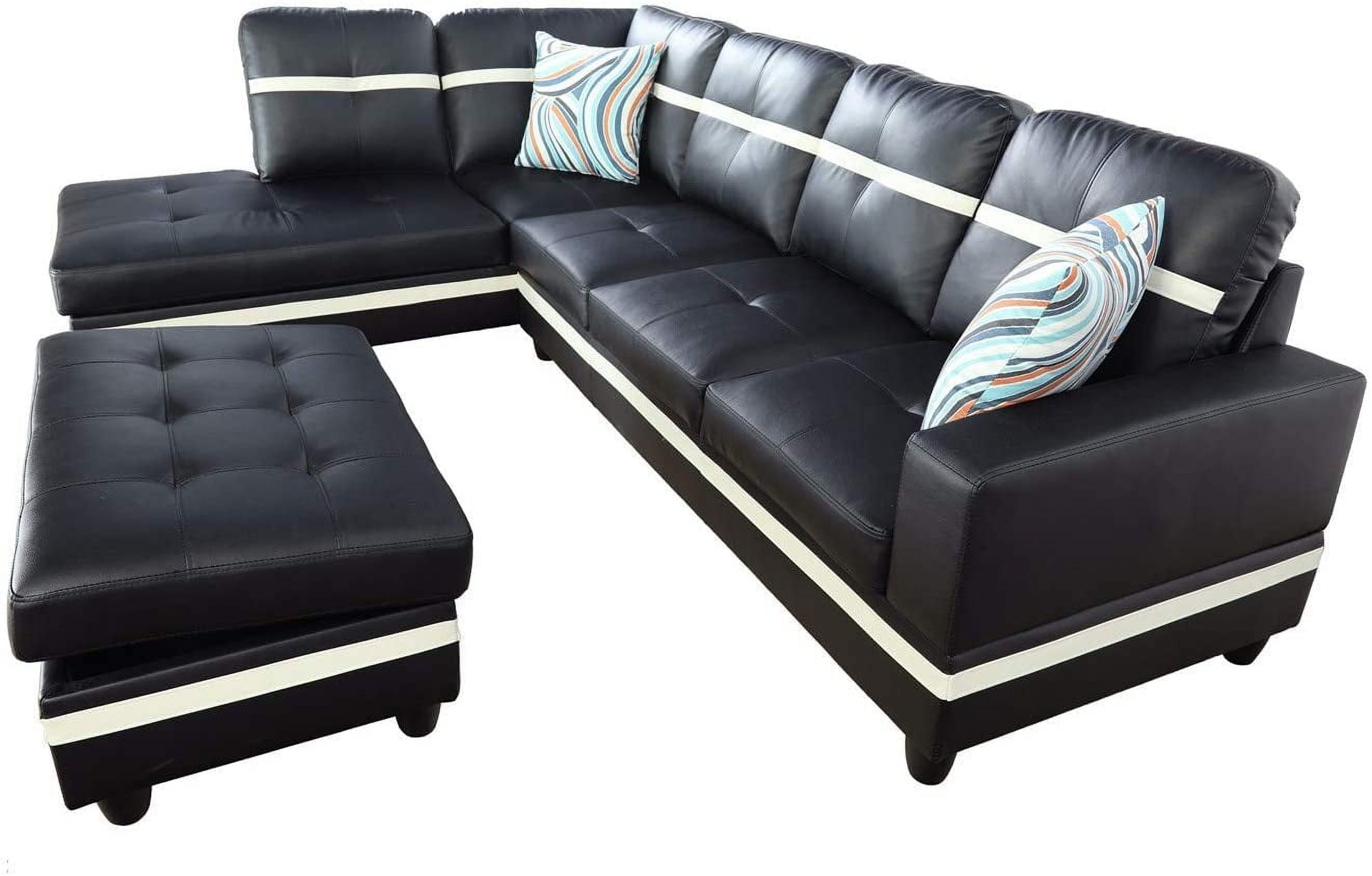 Ainehome Furniture Leather Sectional Sofa, 3 Piece L Shaped Living Room Couch Sets with Chaise Storage Ottoman and Pillows