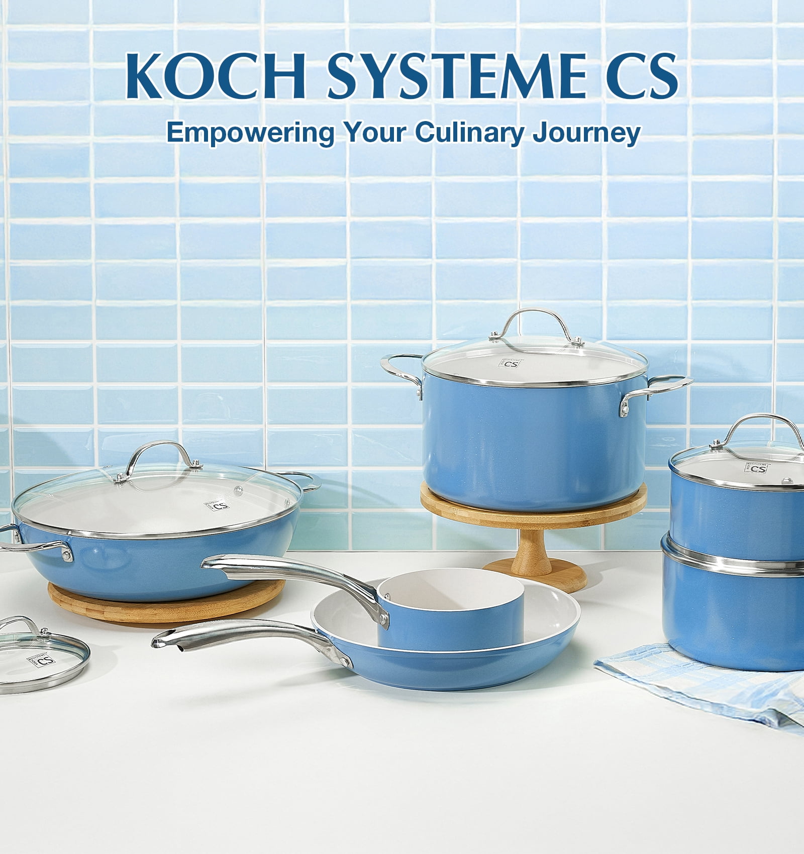 Koch Systeme CS 6QT Non-Stick Deep Frying Pan with Lid, Saute Pan with Aluminum Ceramic Coating, Dishwasher and Oven Safe, Blue