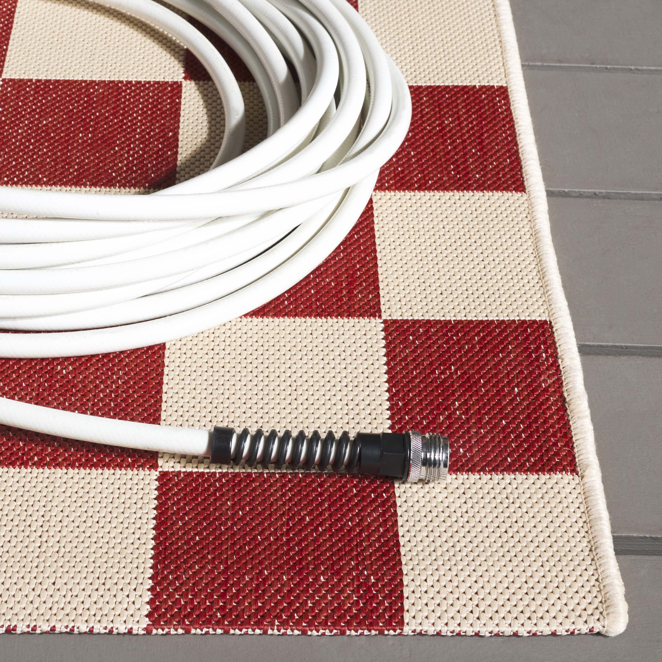 SAFAVIEH Courtyard Talbot Checkered Indoor/Outdoor Area Rug, Red/Beige, 8' x 10'