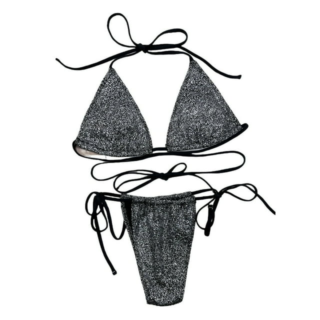 Women Swimwear 2Pcs/Set Swim Pool Matching Triangle Bottoms Attractive Two-pieces Bikini Set