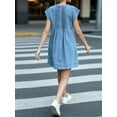 thumbnail image 5 of Summer Cap Sleeve Women Casual Tie V Neck Loose Denim Mini Dress, 5 of 6