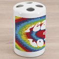 thumbnail image 1 of 70s Party Ceramic Toothbrush Holder, Peace and Love Groovy Sixties Tie Dye Effect Heart Shaped Abstract Rainbow Print, Decorative Versatile Countertop for Bathroom, 4.5" X 2.7", Multicolor, 1 of 4