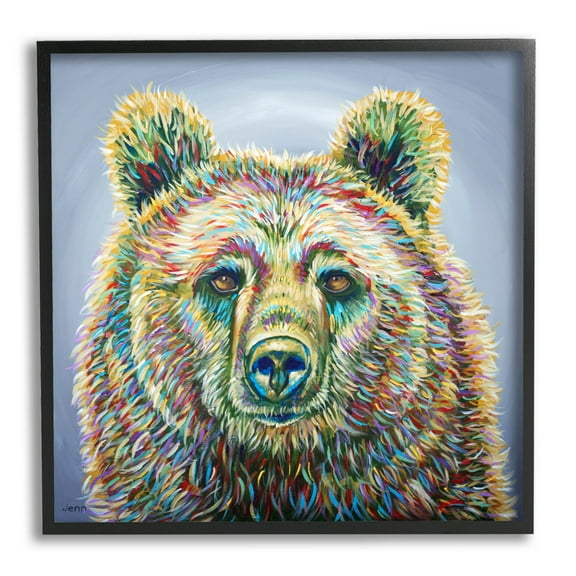 Modern Bear Rainbow Fur Strokes Animals & Insects Painting Black Framed Art Print Wall Art