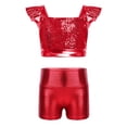 thumbnail image 3 of inlzdz Big Girls 2 Piece Jazz Dance Outfits Sequins Shiny Crop Top with Metallic Shorts Cheerleading Uniform Set Red 10, 3 of 7