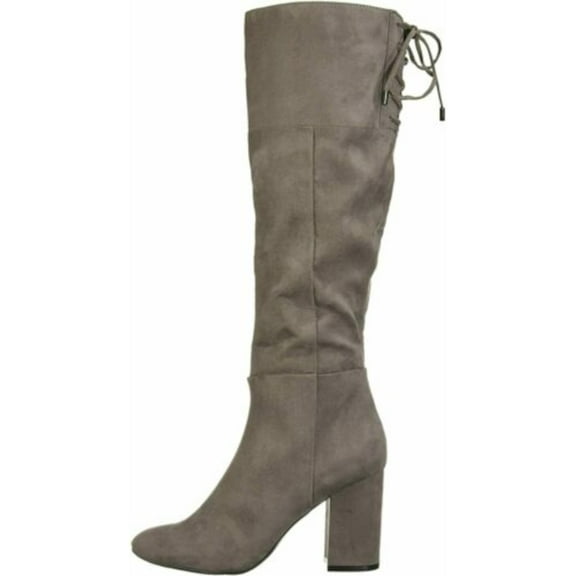 REACTION KENNETH COLE Womens Gray Laced Detail Cushioned Corie Round Toe Block Heel Zip-Up Heeled Boots 6