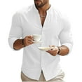 thumbnail image 2 of USNSM Mens Long Sleeve Shirts Casual Button Down Shirt Solid Color Band Collar Slim Fit Cotton Dress Shirts White M, 2 of 9
