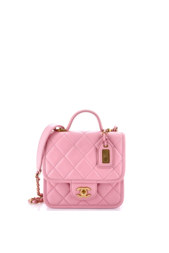 Pre-Owned CHANEL School Memory Top Handle Flap Bag Quilted Caviar Mini By Rebag