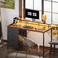 thumbnail image 2 of SUPERJARE Desk with Drawers, 46" Gaming Desk with LED Lights, Computer Desk Small Office Desk with Outlets, Writing Desk for Bedroom in Brown, 2 of 8