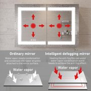 36x24 inch Bathroom Medicine Cabinet with Mirror, Wall Mounted Aluminium body Large Storage Vanity Mirror Cabinet, Anti-Fog Adjustable LED Lights