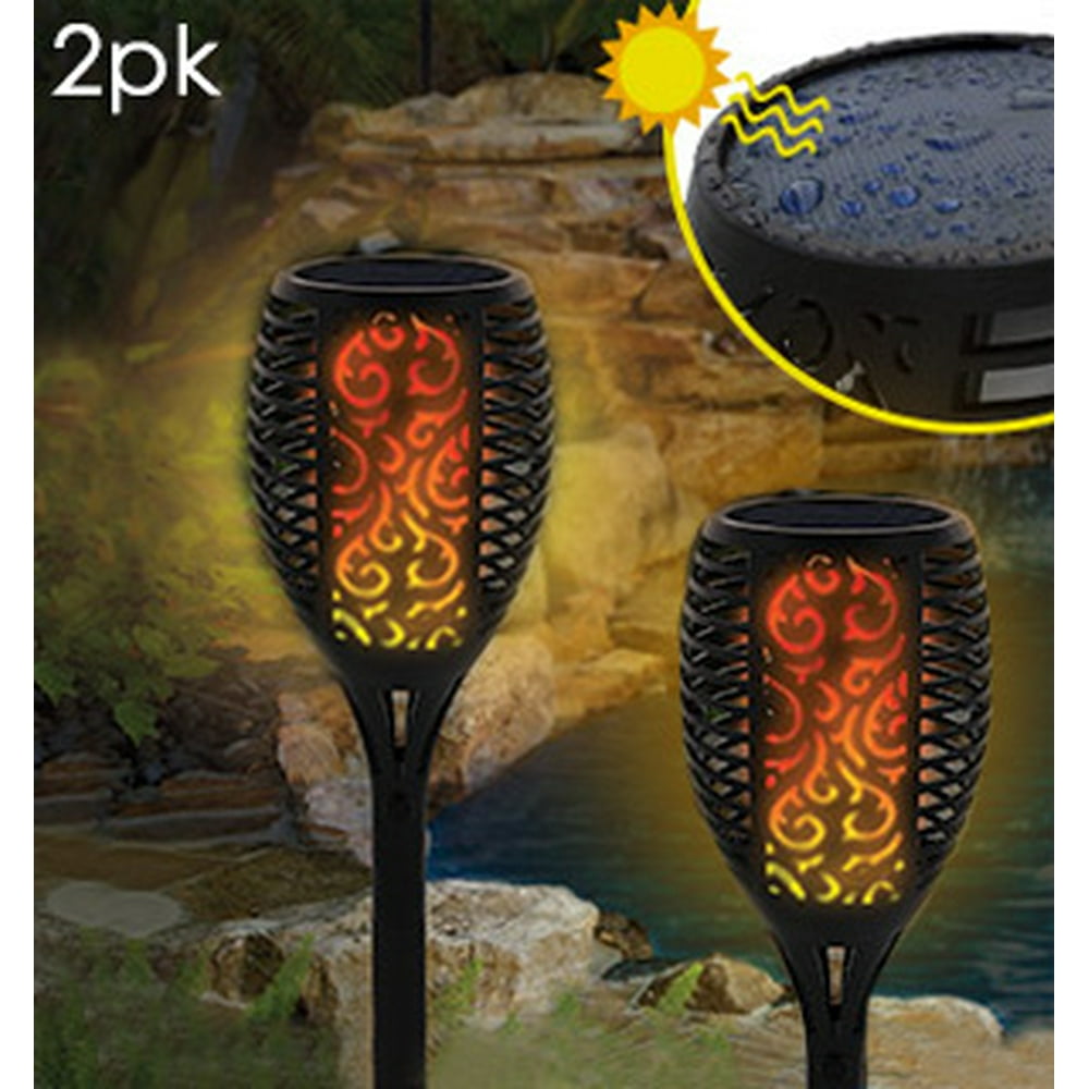 Small Solar Flickering Flame Stake Light 2pk