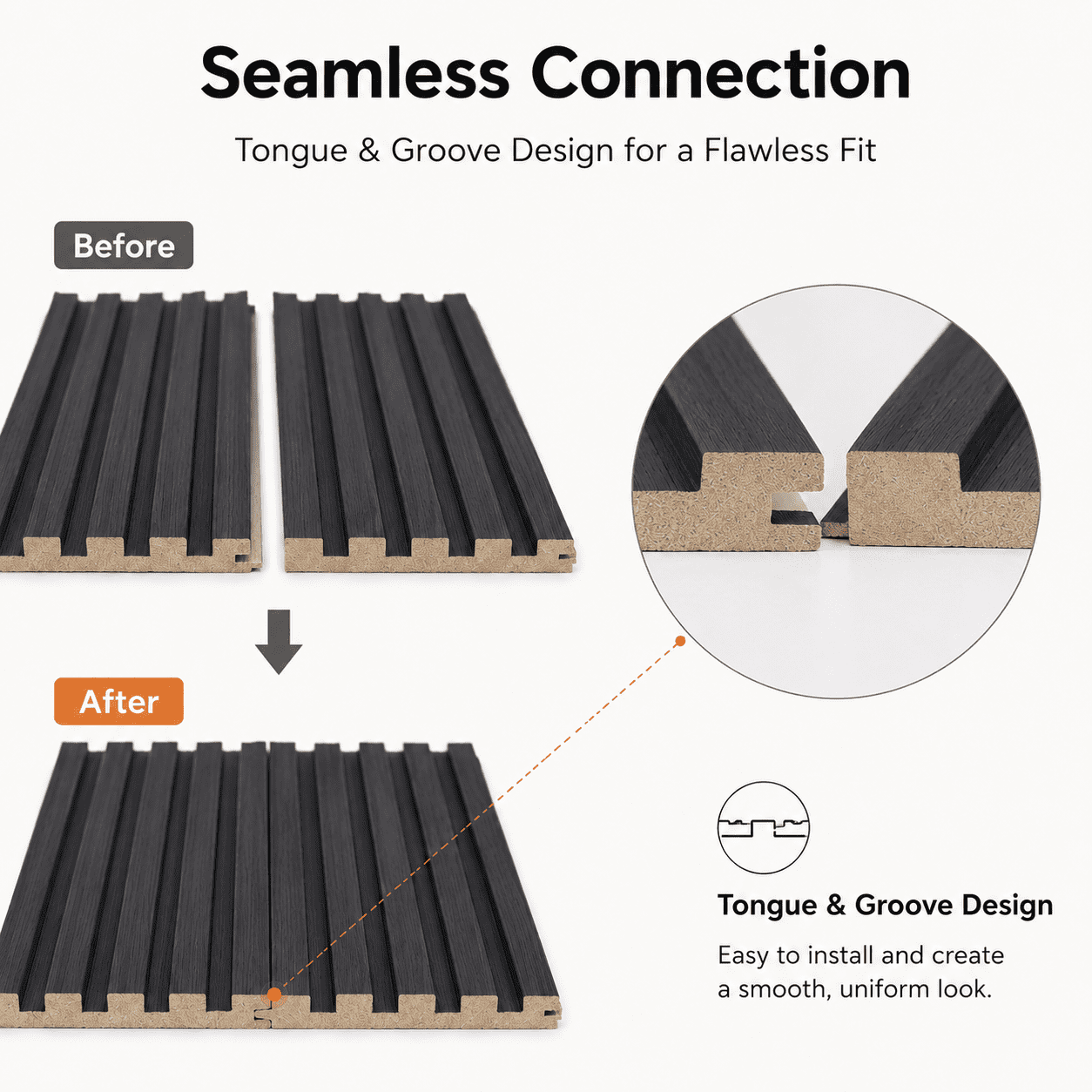 Yeslife 6-Piece 94.49'' x 5.7''x 0.67'' Solid Wood Slat Wall Panels for Interior and Ceiling Decor,22.44 Sq.ft/Case,Black Walnut