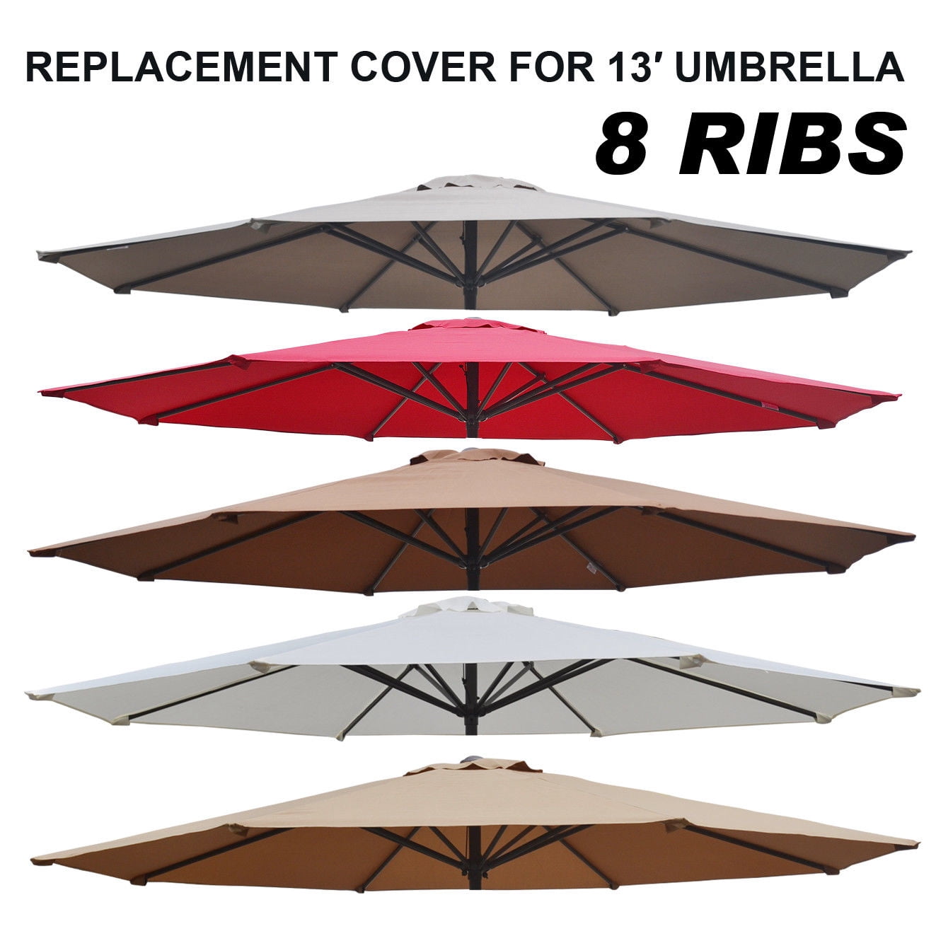 Sunrise 13ft 8 Ribs Outdoor, Patio Umbrella Cover Canopy, Replacement Cover Top, Ecru (Cover Only, Umbrella Frame not Included)