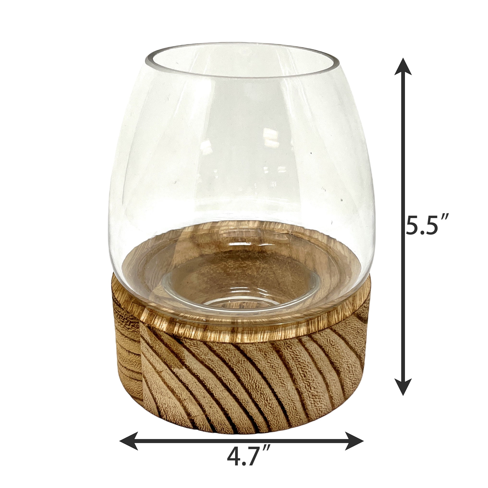 Mainstays 5.9" H Shaped Glass Container with Brown Wood Base (5.5"H x 4.7"W x 4.7"D)