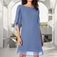thumbnail image 2 of Vestido de gasa de manga 3/4 para mujer - Largo hasta la rodilla, cuello en V - Informal/Fiesta/Playa - Cremallera oculta - Tallas S-XXXL, 2 of 4