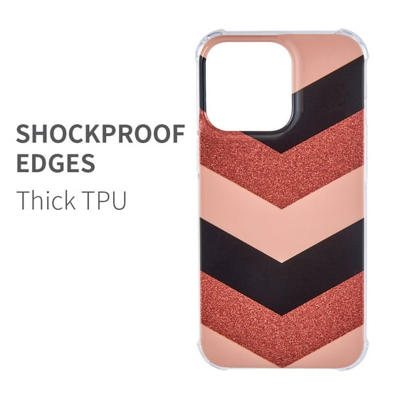 Xpm Compatible with Apple iPhone 13 Pro (6.1") Stylish Fashion Glitter Design Hybrid Electroplated TPU Thick Hard PC Shockproof Slim [ Orange Chevron ]