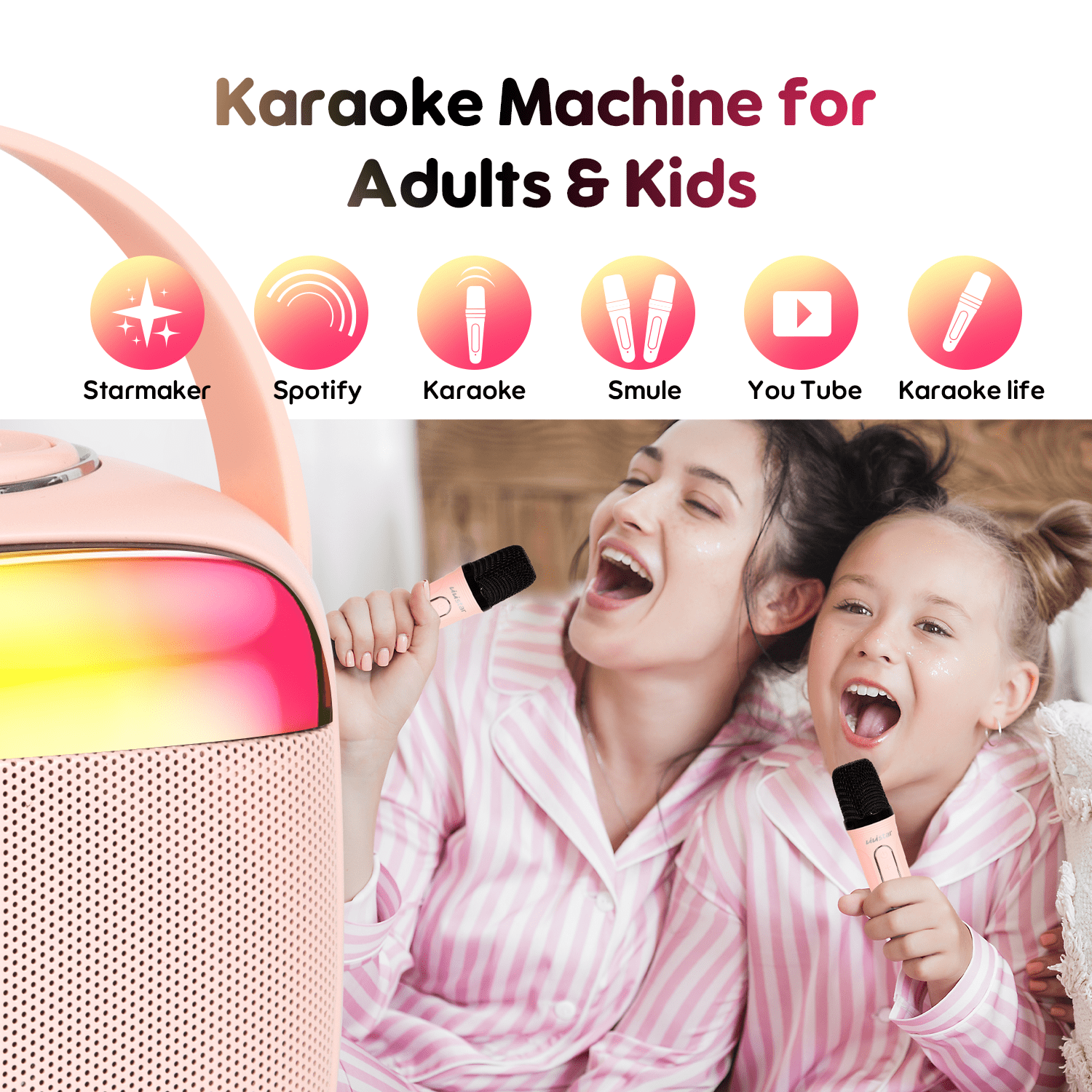 VIVISTAR Unisex Karaoke Machine for Kids with Two Wireless Microphones