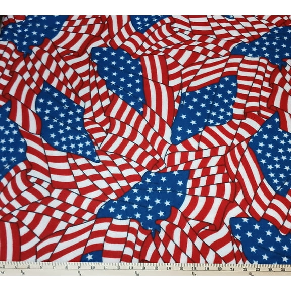 Fleece Patriotic Flag American Flags Stars and Stripes Red White and Blue United States of America USA Independence Day Fleece Fabric Print by the Yard (6121M-10H)
