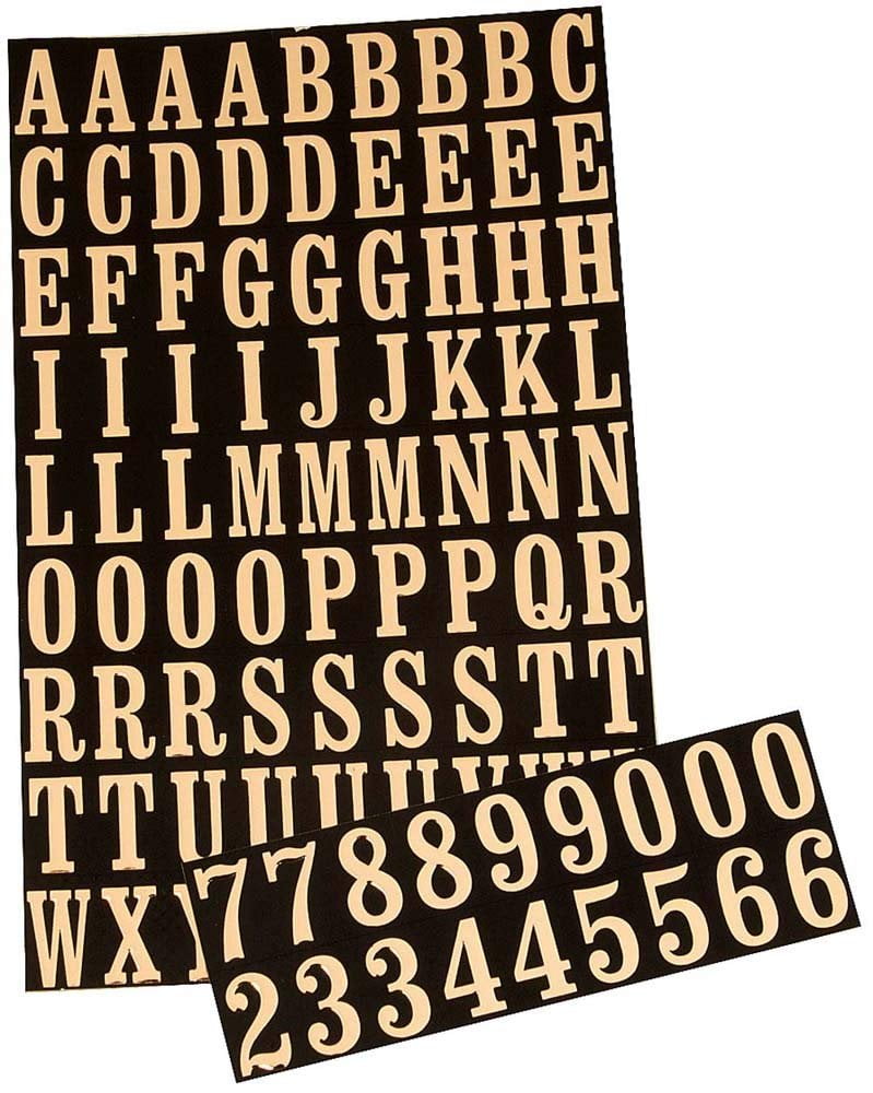 (5 pack) Hy-Ko Self-Adhesive Vinyl Numbers and Letters, 1 Inch High, Black & Gold, 107 Pieces