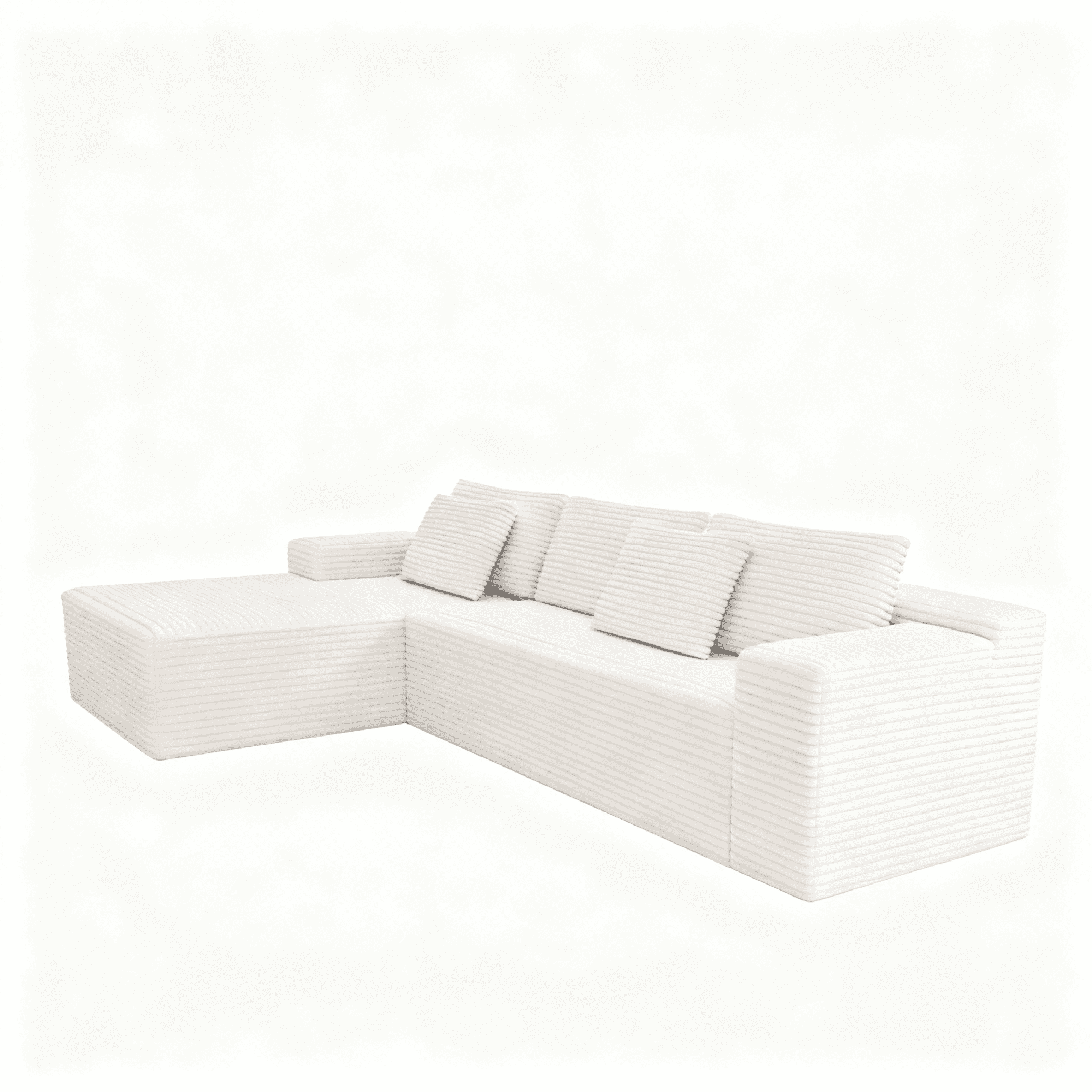 104 Inch Wide White Corduroy Sectional Sofa, Modular 2-Piece Set for Large Living Rooms, Features Reversible Chaise and High-Resilience Sponge