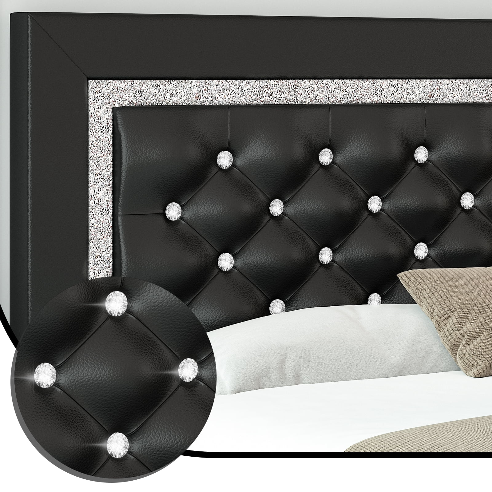 4 EVER WINNER Queen Bed Frame, Black Queen Size Bed Frame with Headboard and Footboard, Black