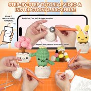 LC-dolida Crochet Starter Kits, DIY 3 Potted Plant Amigurumi Craft Kit, 40% Extra Yarn, Complete Starter Supplies for Adults & Kids