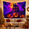 thumbnail image 3 of Night Dominated by With Haunted House Glowing Pumpkins, Spooky Gothic for Gothic Decor Fans, Dark Art Decor, Halloween Gift, Tapestry Wall Hanging for Bedroom and Dorm, 3 of 6