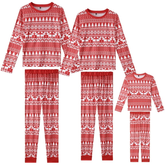 INSPIRE CHIC Women's Christmas Family Matching Pajama Set Elk Long Sleeve Xmas Tree Snow Couples Sleepwear Lounge Set S Red ["Women"]
