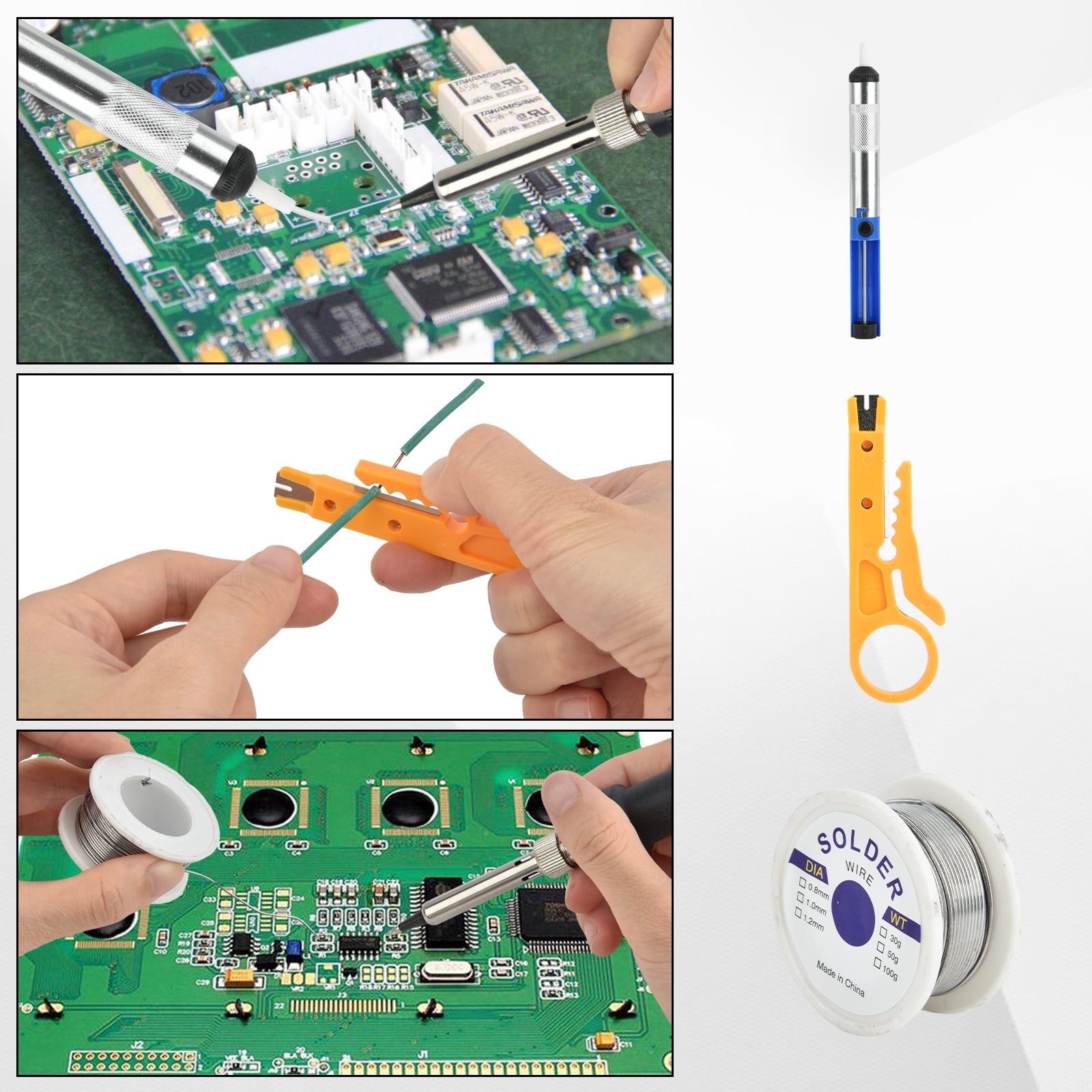 Soldering Iron Kit, Soldering Kit with LCD Digital Multimeter 60W Adjustable Temperature Electric Soldering Iron Kit Multimeter Set Home Mobile Phone Computer Maintenance Soldering Tools Blue