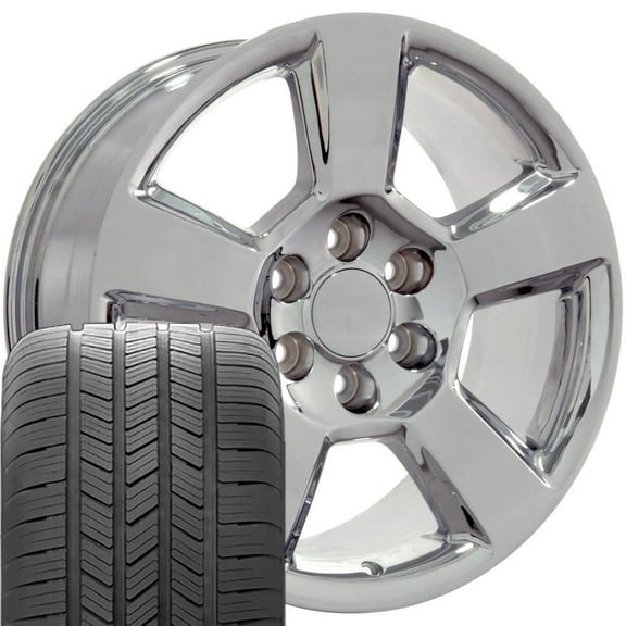 OE Wheels CV76 20 Inch Rims and Tires Fit Tahoe Style 6x139.7 20x9 Chrome - Hollander 5652 - Eagle LS-2 275/55-20 (Set of 4)