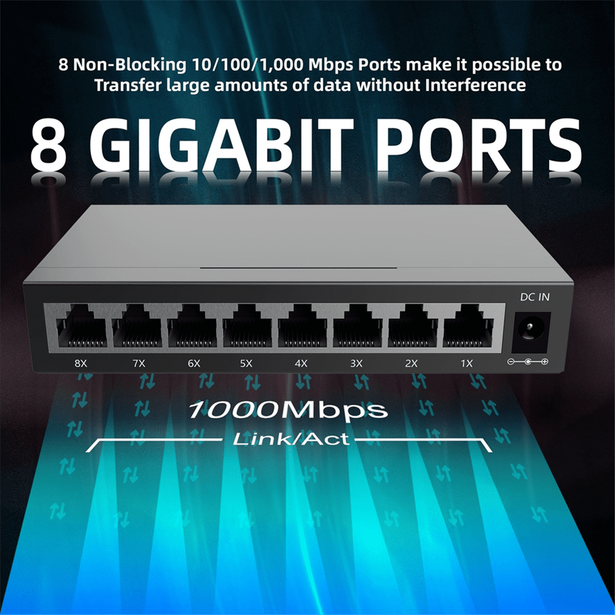 8 Port Gigabit Ethernet Switch RJ45 Hub Internet Splitter Smart Switch Ethernet Network Switch 10/100/1000Mbps US Plug