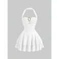 thumbnail image 5 of Pink Vintage Halter Mini Dress With Ornamental Buckle And Tiered Skirt, 5 of 8