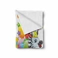 thumbnail image 2 of 1st Birthday Soft Flannel Fleece Throw Blanket, Kids Party with Baby Safari Animals Zebra Lion Balloons Backdrop Colorful, Cozy Plush for Indoor and Outdoor Use, 60" x 80", Multicolor, by Ambesonne, 2 of 6