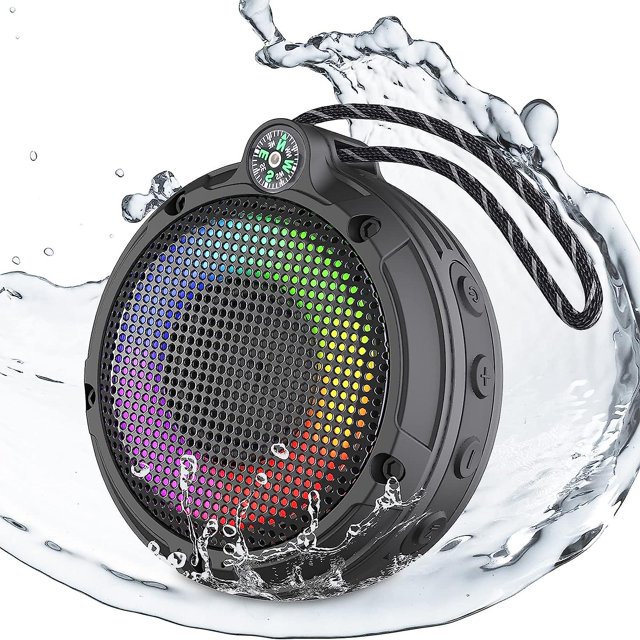 CHAO Altavoz de ducha Bluetooth resistente al agua, altavoz de radio portátil impermeable para exteriores Ipx7 con luz LED, batería de 8 W y 24 horas de duración, piscina