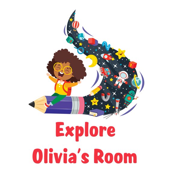 Custom Name Education Knowledge ExploreWall Decal Decoration Explore Adventurous Space Cartoon Space Decorating Ideas for Child's Bedroom Size: 8 In(W) x 10 In(H)