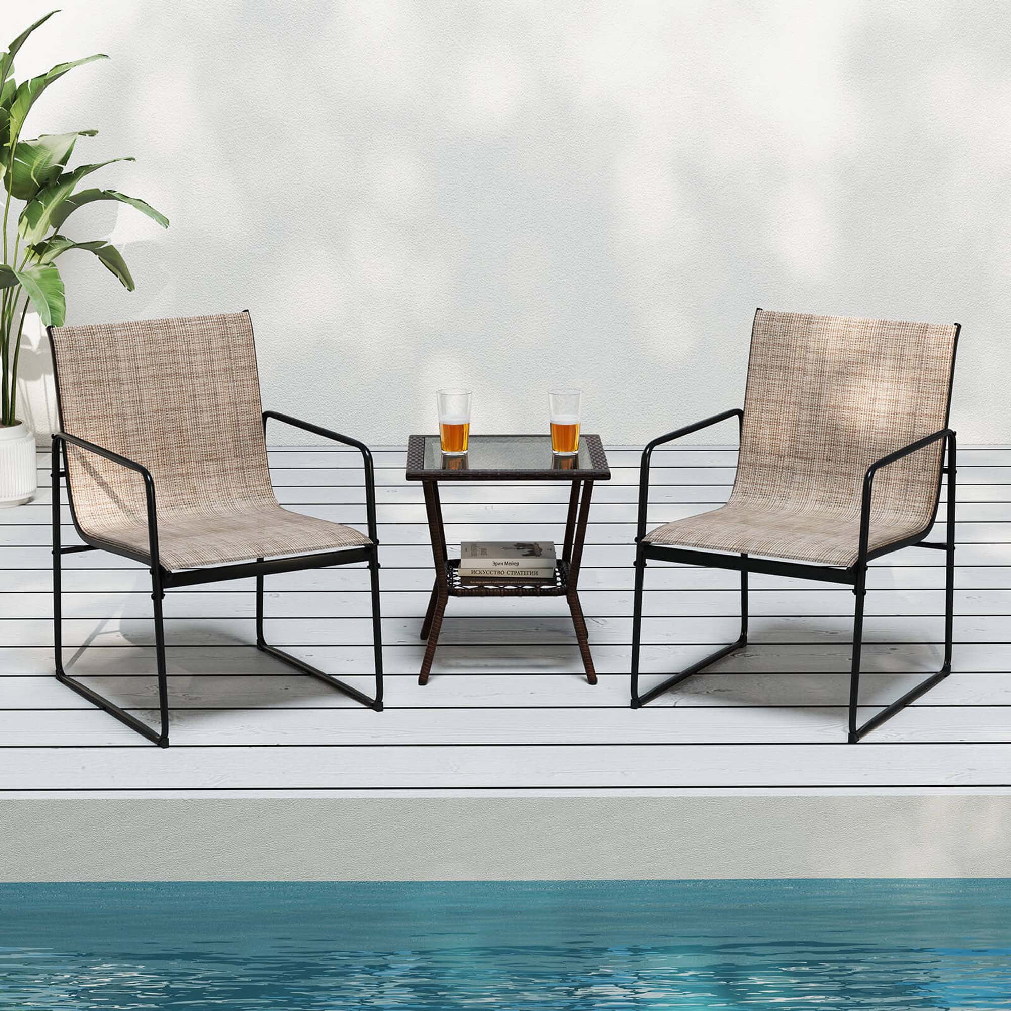 Costway 2 PCS Outdoor Dining Chairs Patio Furniture Chair with Breathable Seat & Backrest