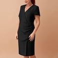 thumbnail image 2 of LWavelet Women's Plus Size Sheath Dress Short Sleeve V-Neck Wrap Ruched Bodycon Midi Dress Black 2XL, 2 of 4