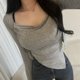thumbnail image 4 of Ropa de mujer Corea del Sur Dongdaemun sexy mujer plisada camisola puntiaguda + cárdigan corto de manga larga dos piezas, 4 of 5