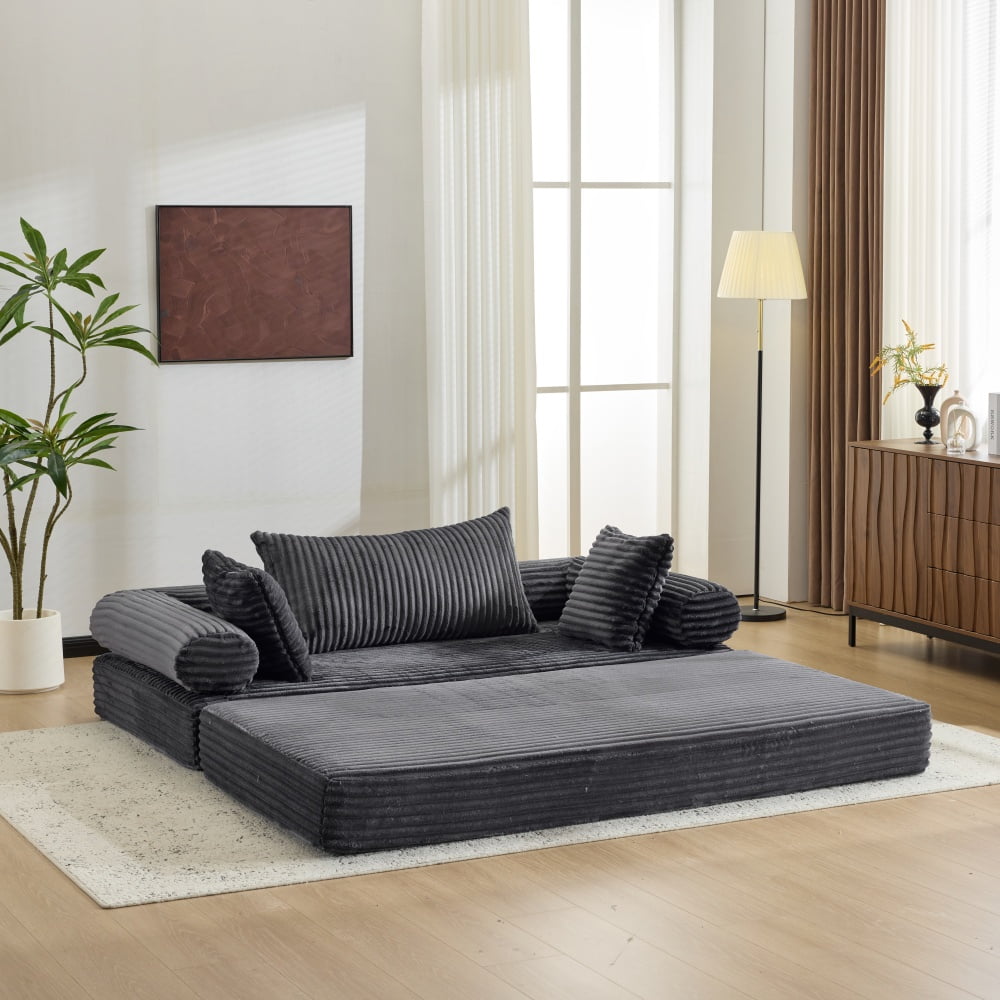 Ktaxon Convertible Sofa Bed, Pull-Out Sleeper Loveseat Couch with Oversized Back Pillow, Ideal for Living Room or Guest Use Dark Gray
