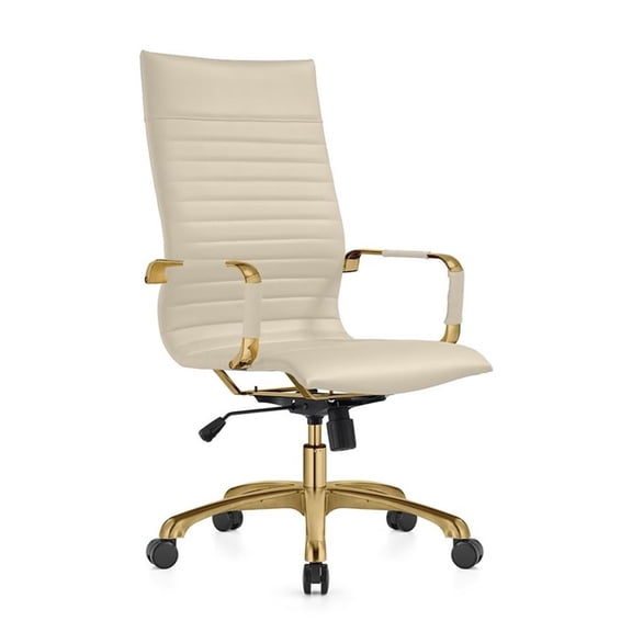 Pemberly Row High-Back Faux Leather Office Chair With Gold Frame in Tan