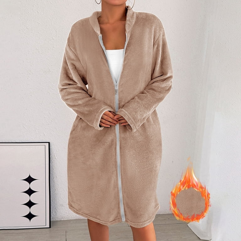 winter dressing gown zip front Xiaonu Comfortable Zip-Front Bath Robe for women Pocketed Long-Sleeve Night Robes, Women's, Size: Small, Brown IDOPIP Women's Sparkle Sequin these robes can be dresses_long Size:US28/UK32