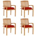 thumbnail image 1 of vidaXL Stacking Garden Chairs with Cushions 4 pcs Solid Teak Wood, 1 of 5