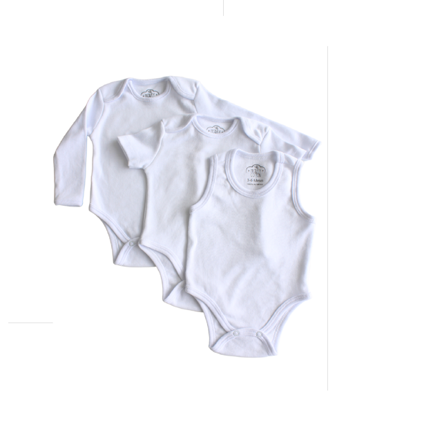 Pañalero Segos Ropa Para Bebé 3 Piezas Manga Larga Corta y Sin Mangas Blanco