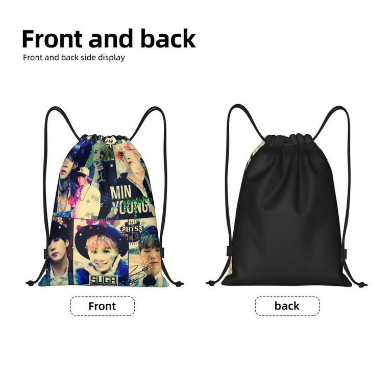 BTS Drawstring Backpack Bangtan Sonyeon Dan Sports Gym Bag Drawstring Bag for Girls Waterproof String Backpack for Beach Swim Travel Yoga Gift M