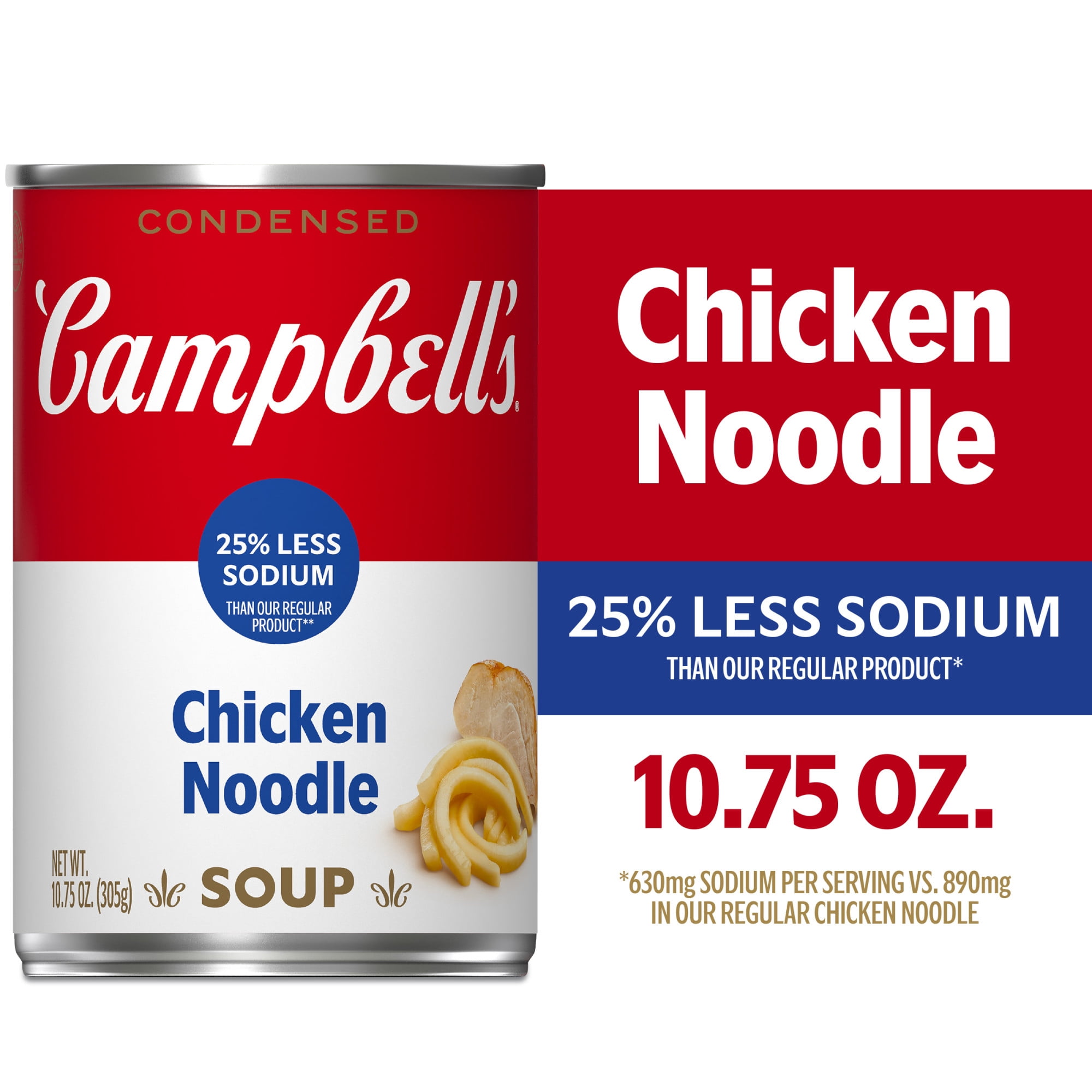Campbell’s Condensed 25% Less Sodium Chicken Noodle Soup, 10.75 oz Can