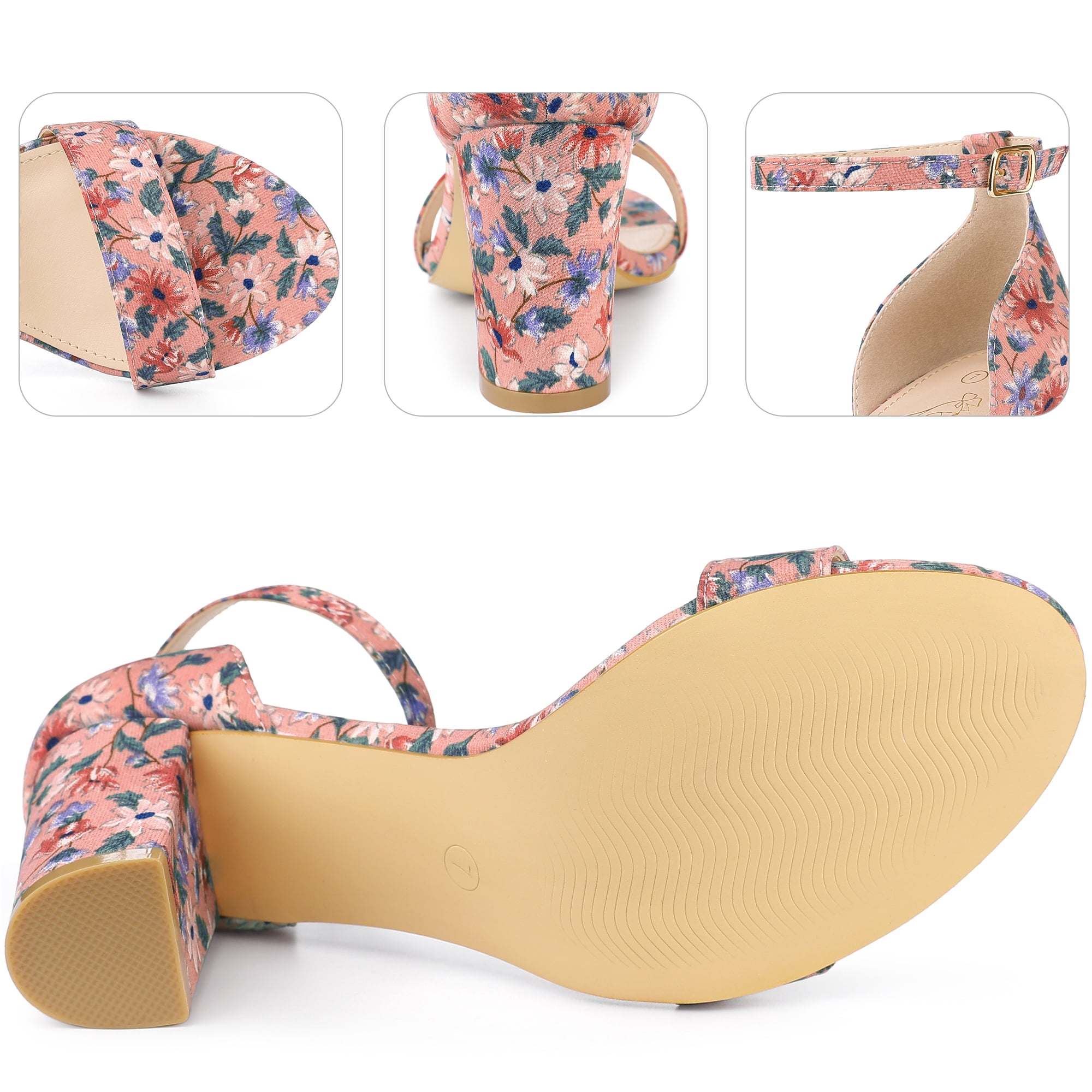 DARING DIVA Women's Floral Open Toe Ankle Strap Chunky Heel Sandals Pink 8.5
