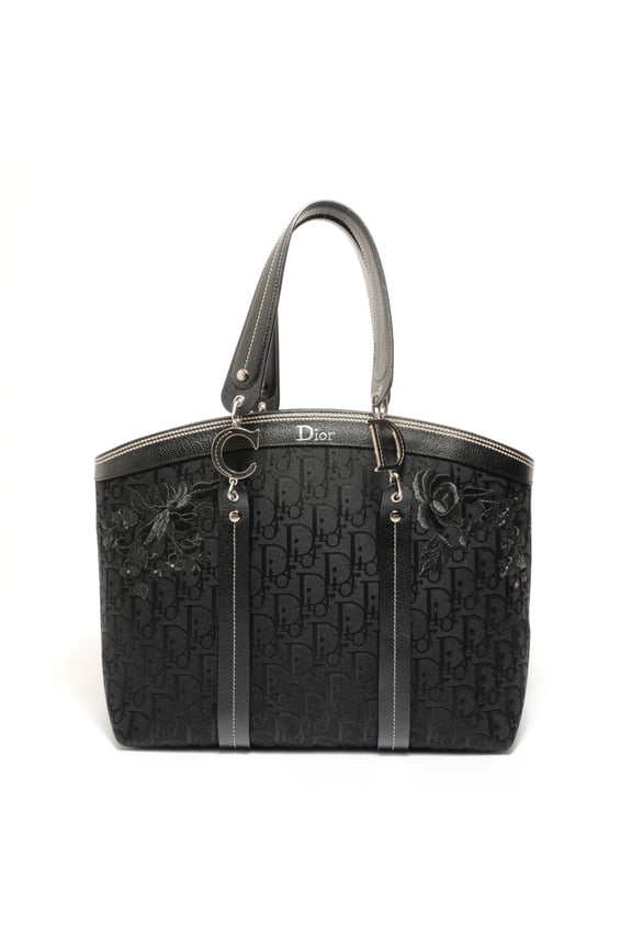 Pre-Owned Christian Dior Flower Trotter Canvas Handbag, Black