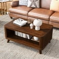 thumbnail image 2 of Miekor Furniture Rectangular Wood Coffee Table for Living Room, 41.5-Inch Coffee Table with Solid Wood Legs, Wood Center Table Tea Table with Open Storage Shelf. Easy Assembly, Espresso 7316, 2 of 12