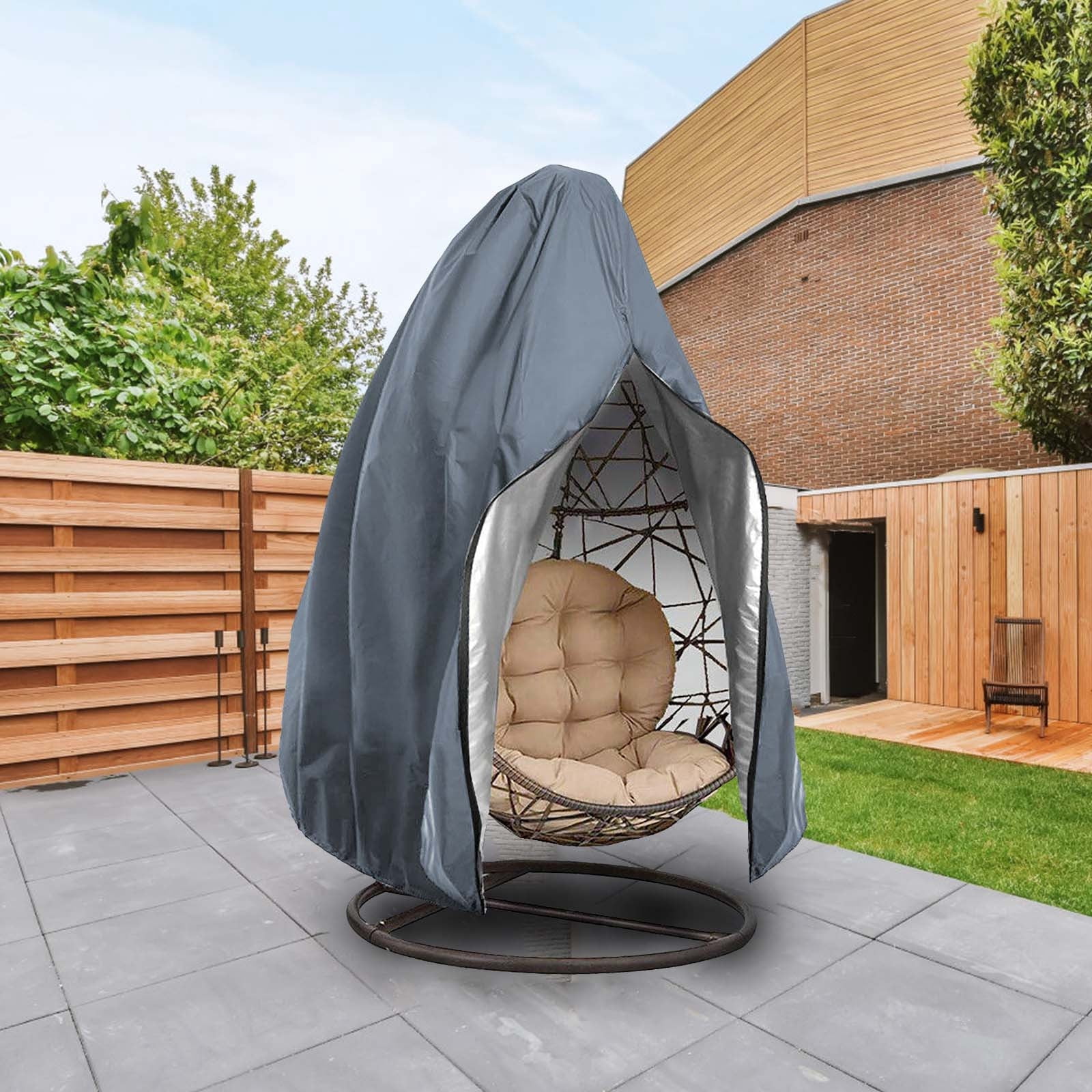 YUIOP Patio Housse de Chaise Suspendue Egg Couvre Chaise de Patio Imperméable et Robuste Housse de Chaise de Patio avec Fermeture à Glissière pour Mobilier Extérieur (75H X 45 D, Beige