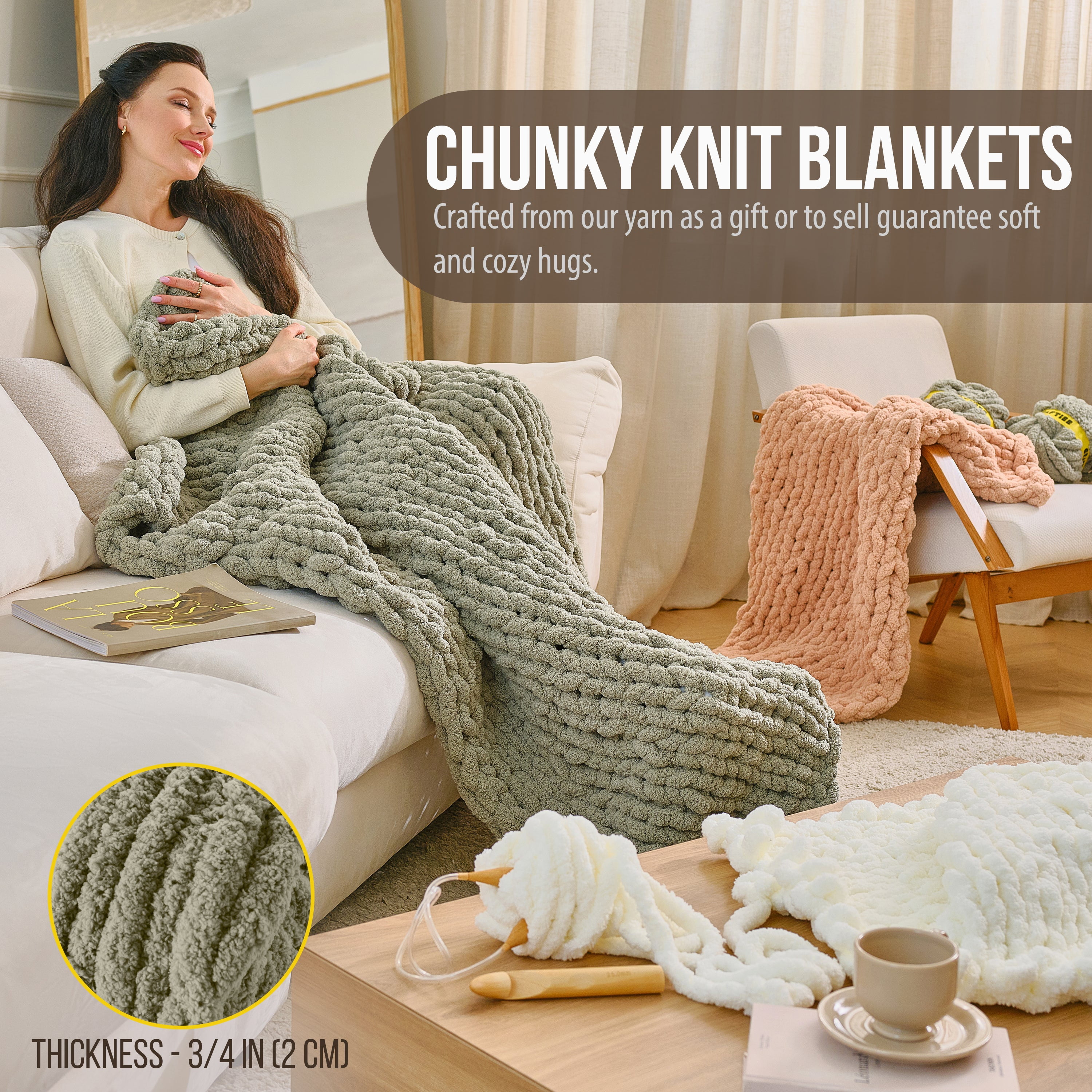 Craftiss Chunky Chenille Yarn for Crochet 8 Rolls - Jumbo 7 Weight (27 Yds, 8 oz Skein) Bulky Thick Crochet Knit Blanket Chunky Yarn for Hand Knitting
