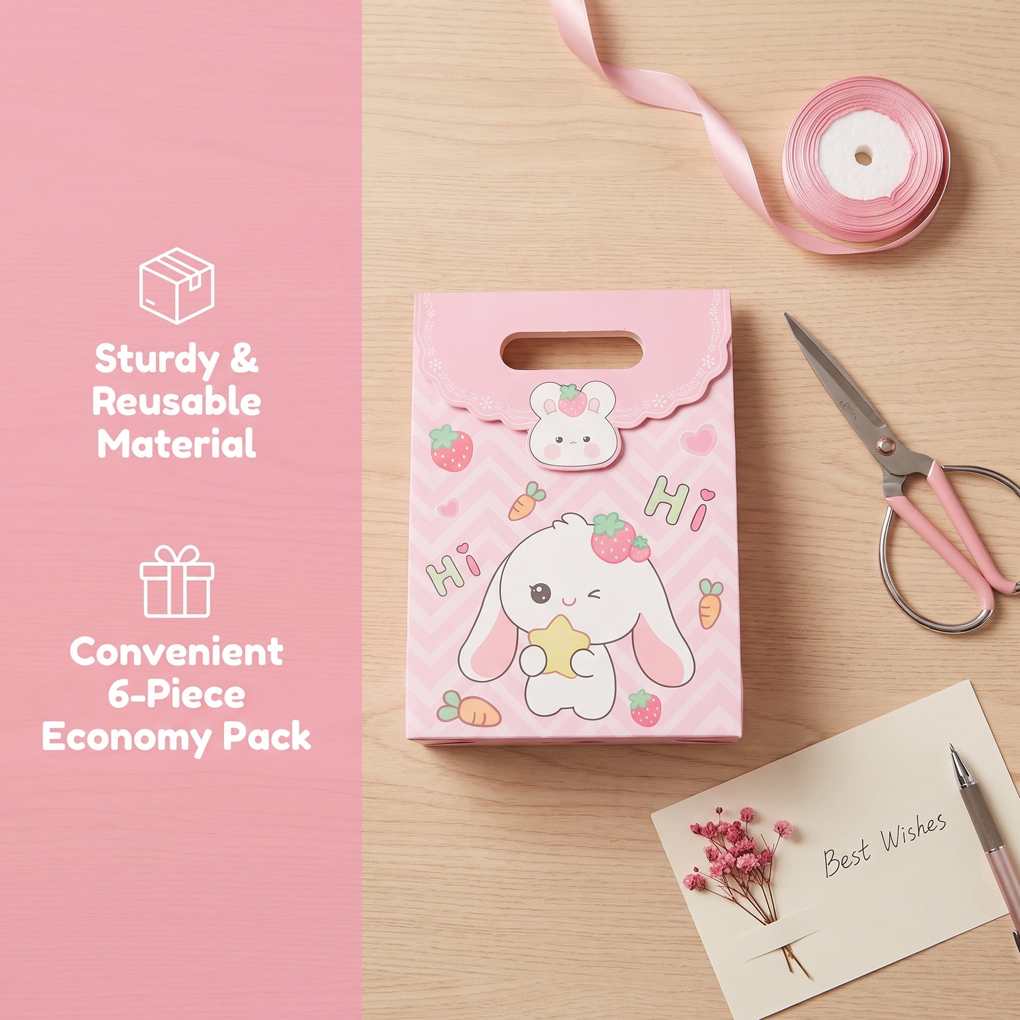 Unique Bargains Stylish Gift Bags with Comfortable Handles Pink 5.9" x 2.8" x 8.3"